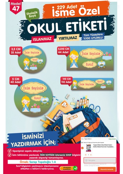 Okul Etiketi Kalem Defter Etiketi Özel Isim Yazılabilen Etiket Seti - Isim Etiketi