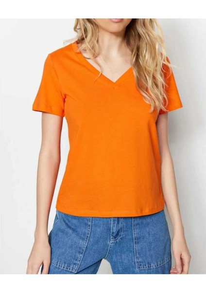 Oversize T-Shirt Baskılı Turuncu Renk