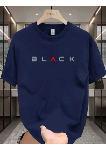 Oversize T-Shirt Black Baskılı Lacivert Renk