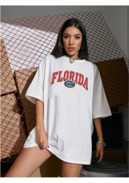 Oversize T-Shirt Baskılı Beyaz Renk