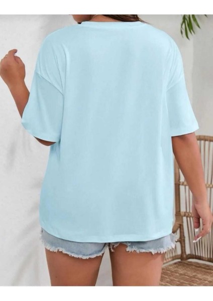 Oversize T-Shirt Baskılı Mavi Renk