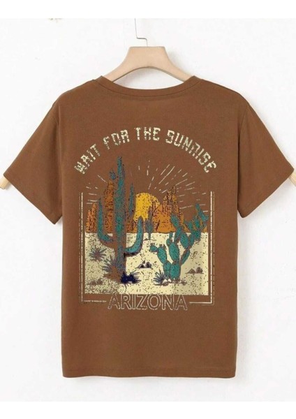 Oversize T-Shirt Arizona Baskılı Kahverengi Renk