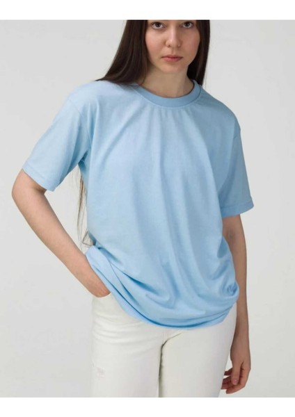 Oversize T-Shirt Brokliyn Baskılı Mavi Renk