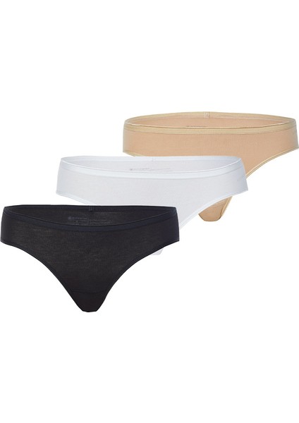 Kadın Slip Külot 3'lü Paket Essential 1575 - Beyaz Ten Siyah
