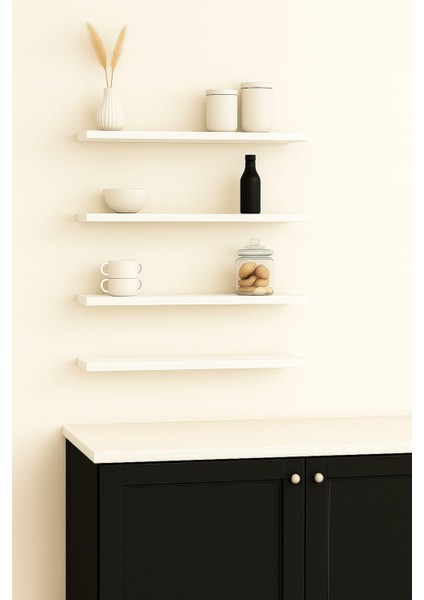 40 cm 4lü Mat Beyaz Mdf Uçan Duvar Rafı Gizli Bağlantı Kitaplık Ahşap fiyatları