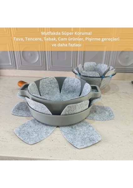 12'li Set Tava Tencere Koruyucu ve Düzenleyici Keçesi Gri modelleri