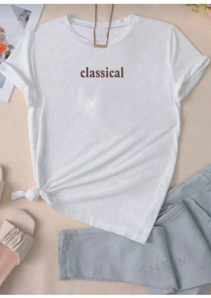 Oversize T-Shirt Baskılı Beyaz Renk