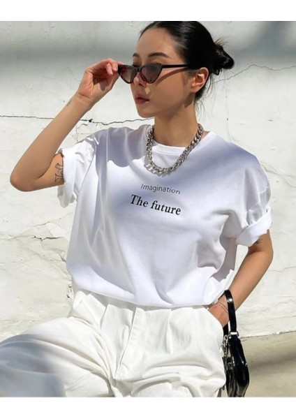 Oversize T-Shirt Future Baskılı Beyaz Renk