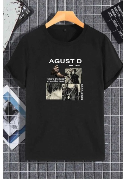 Oversize T-Shirt Agust Baskılı Siyah Renk