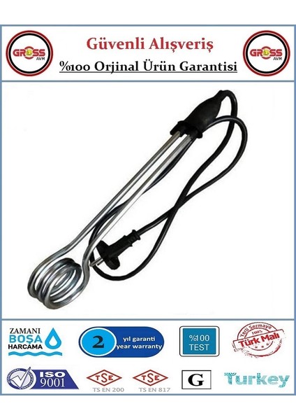 Elektrikli Su Isıtıcı - Daldırma Kova Içi Su Isıtıcı - 1500 Watt