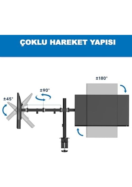 Çift Kol Monitör Standı 32" Ekrana Kadar Monitör Standı Çift Ekran Monitör Standı Çift Kollu Monitör Standı Vesa 75X75 ve 100X100 Monitör Standı