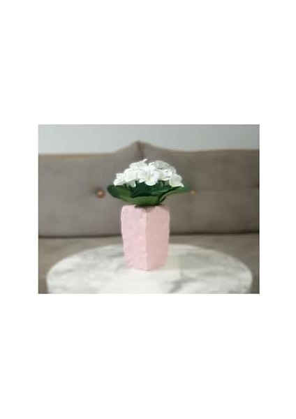 Dahil,vazo Dahil,vazoda Çiçek,beyaz Yapay Çiçek,vazo Dekoratif Çiçekli Pembe 7X7X17CM