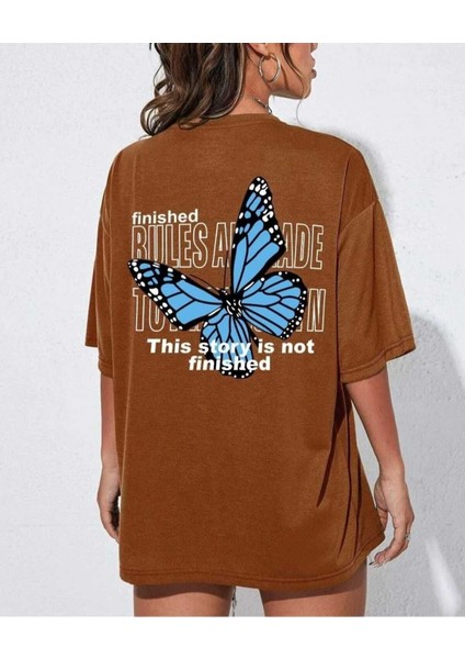 Oversize T-Shirt Baskılı Kahverengi Renk