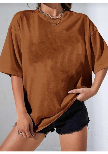 Oversize T-Shirt Baskılı Kahverengi Renk fiyatları
