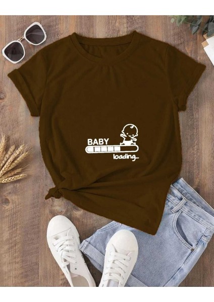 Oversize T-Shirt Baskılı Kahverengi Renk