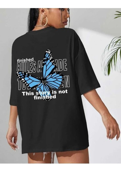 Oversize T-Shirt Baskılı Siyah Renk
