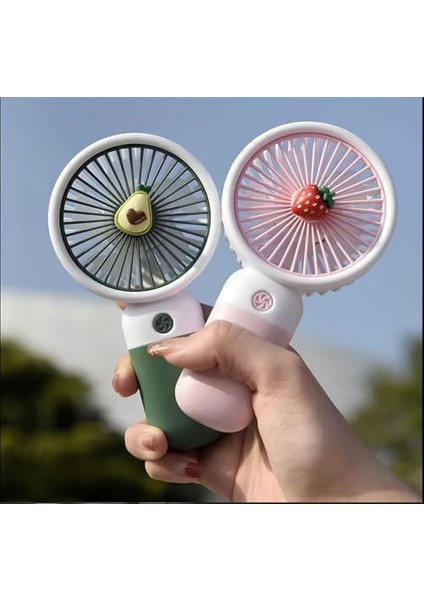 Pervaneli Renkli, Şarj Edilebilir ve Taşınabilir Veya Masaüstü Kullanımlı, Telefon Stantlı Mini El Fanı Soğutucu Pervane (Yeşil-Beyaz)