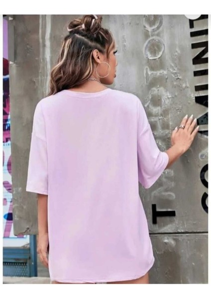 Oversize T-Shirt Renk Baskılı Lila Renk fiyatları
