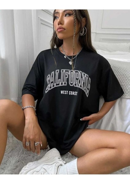 Oversize T-Shirt Baskılı Siyah Renk