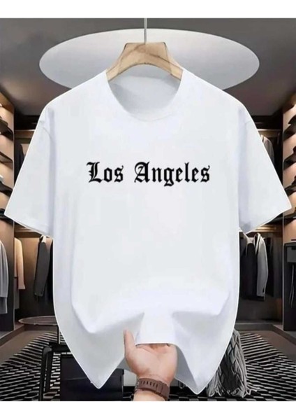 Oversize T-Shirt Angeles Baskılı Beyaz Renk