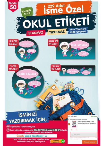 Okul Etiketi Kalem Defter Etiketi Özel Isim Yazılabilen Etiket Seti - Isim Etiketi