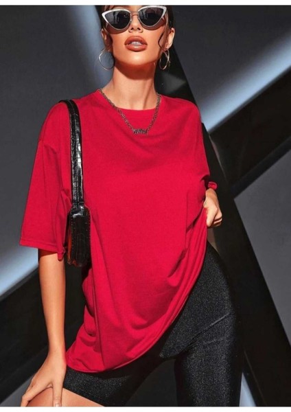 Oversize T-Shirt Sırt Baskılı Kırmızı Renk fiyatları