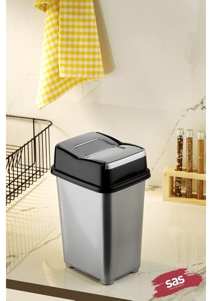 Haus Dolap Içi Çöp Kovası Pratik Kapak Banyo Mutfak Girdap Çöp Kovası Gri 5 Litre