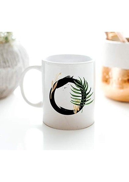 O Harfi Baskılı Çiçek Desenli Dekoratif Baş Harf Baskılı Kupa Bardak O Harfli Kahve Bardağı modelleri