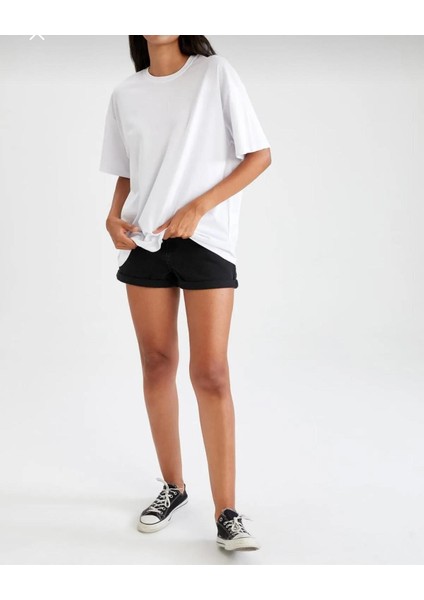 Oversize T-Shirt Baskılı Beyaz Renk