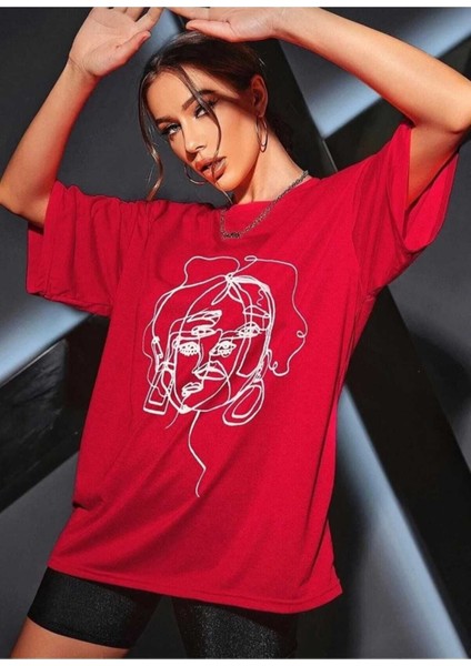 Oversize T-Shirt Baskılı Kırmızı Renk fiyatları