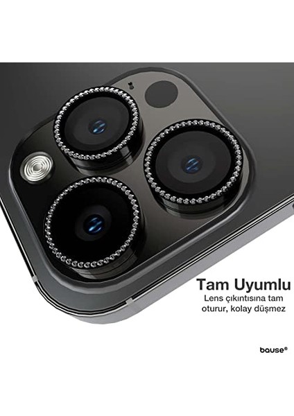 iPhone 13 Pro/iphone 13 Pro Max Uyumlu Taşlı Tasarımlı Kamera Lens Temperli Koruyucu 3'lü (Siyah) fiyatları