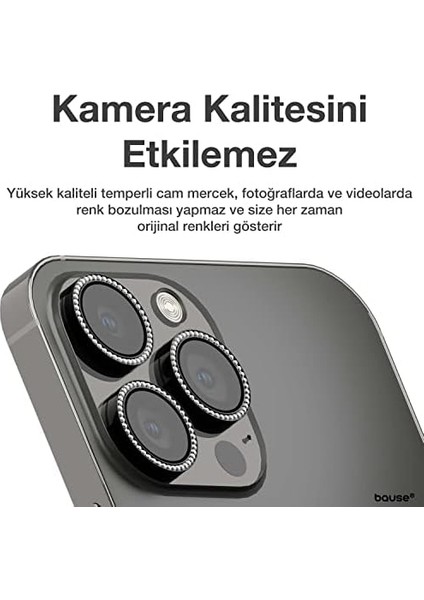 iPhone 13 Pro/iphone 13 Pro Max Uyumlu Taşlı Tasarımlı Kamera Lens Temperli Koruyucu 3'lü (Siyah) modelleri