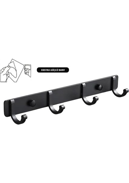 Kendinden Yapışkanlı Alüminyum 4'lü Askılık Mat Siyah fiyatları