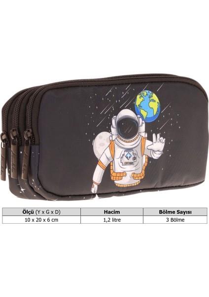 Kids Siyah, Astronot, Erkek Çocuk Üç Bölmeli Okul Kalem Çantası - L8253 modelleri
