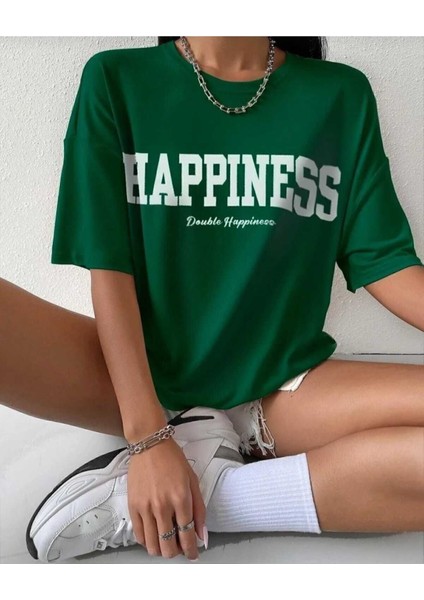 Oversize T-Shirt Baskılı Yeşil Renk