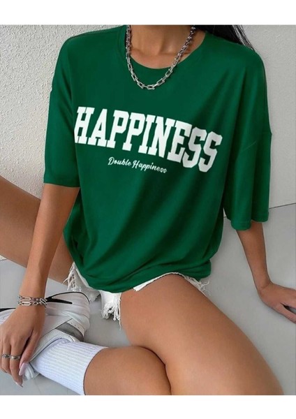 Oversize T-Shirt Baskılı Yeşil Renk