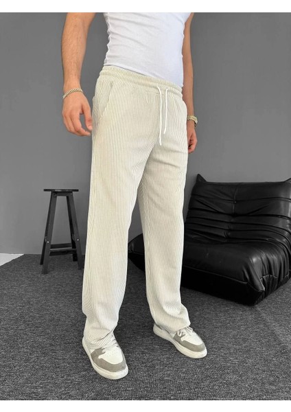 Su Yolu Çizgili Cepli Pantalon Yazlık - Bej