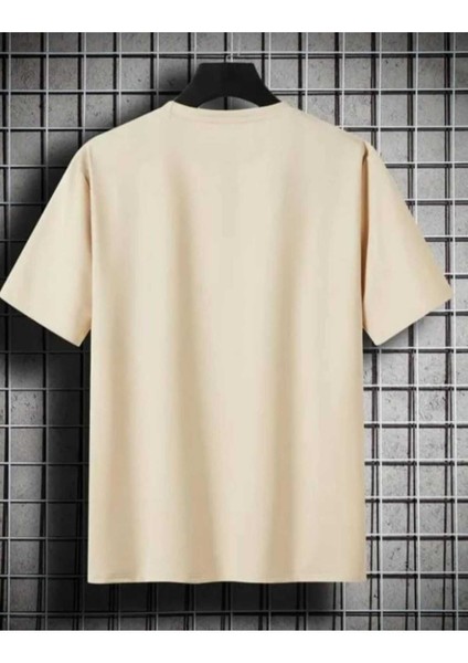Oversize T-Shirt Black Baskılı Bej Renk