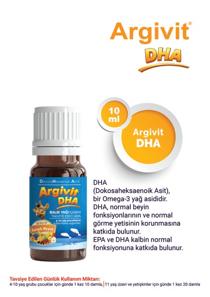 DHA 10 ml Damla Balık Yağı İçeren Takviye Edici Gıda - Karışık Meyve Aromalı