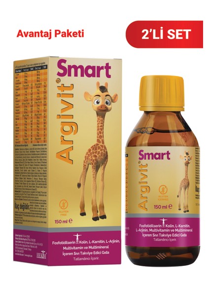 Smart (Fosfotidilserin, Kolin, L-Karnitin, L-Arjinin, Multivitamin, Multimineral) Şurup 150 ml 2’li Paket - Portakal ve Vanilya Aromalı