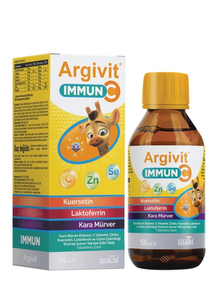 Immun C Şurup 2’li Paket ( Kara Mürver, C Vitamini, Çinko, Kuersetin, Laktoferrin, Üzüm ) 150 ml - Karışık Meyve Aromalı