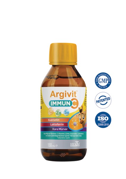 Immun C Şurup 2’li Paket ( Kara Mürver, C Vitamini, Çinko, Kuersetin, Laktoferrin, Üzüm ) 150 ml - Karışık Meyve Aromalı
