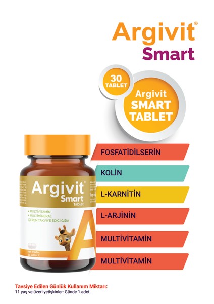 Smart Tablet 30 Tablet - Fosfatidilserin, Kolin, L-Arginin, Multivitamin ve Multimineral