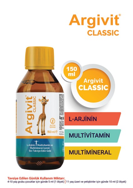 Classic L-Arjinin, Multivitamin ve Multimineral İçeren Sıvı 150 ml 2'li Paket - Portakal ve Vanilya Aromalı
