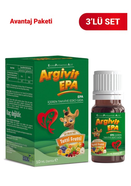 EPA İçeren Damla Balık Yağı 10 ml 3’lü Paket - Tutti Frutti Aromalı