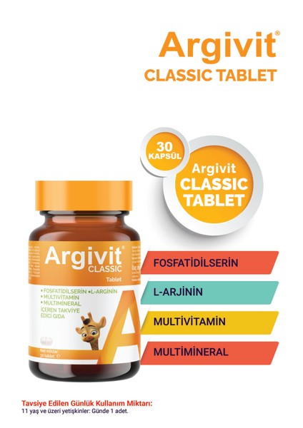 Classic Fosfotidilserin, L-Arjinin, Multivitamin ve Multimineral İçeren Tablet 30 Tablet