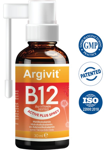Active Plus B12 Vitamin 3'lü Paket (Metilkobalamin, Hidroksikobalamin ve Adenozilkobalamin) Sprey 30 ml fiyatları