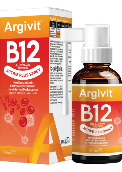 Active Plus B12 Vitamin 2'li Paket (Metilkobalamin, Hidroksikobalamin ve Adenozilkobalamin) Sprey 30 ml modelleri