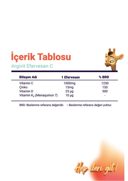 Efervesan C Tablet C Vitamini, Çinko, D Vitamini ve K2 Vitamini (Menaquinon 7) İçeren 10 Saşe