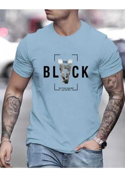 Oversize T-Shirt Black Baskılı Mavi Renk